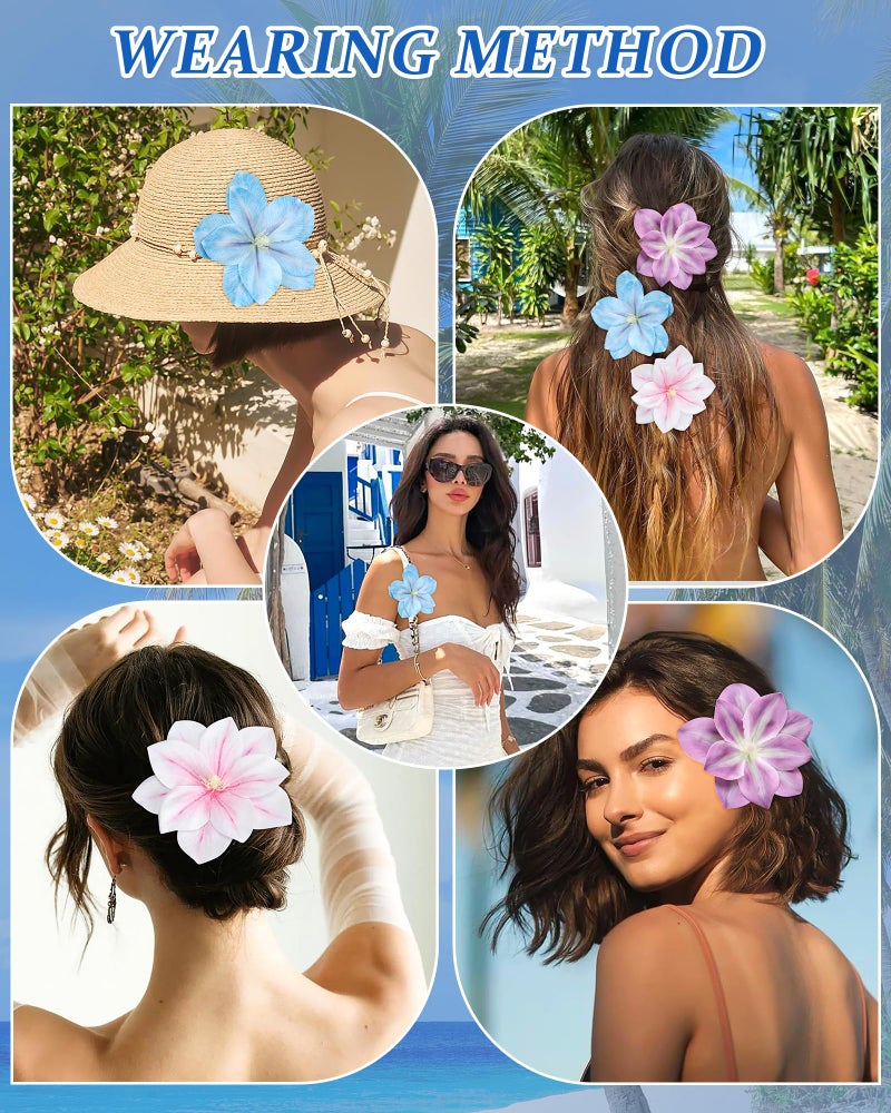 Molans 3Pcs Hawaiian Flower Hair Clips for women - 5.5 Inches Artificial Flower Clips, Plumeria Hibiscus Hair Clips Floral Hair Barrettes for Vacation Beach Party - Image 3